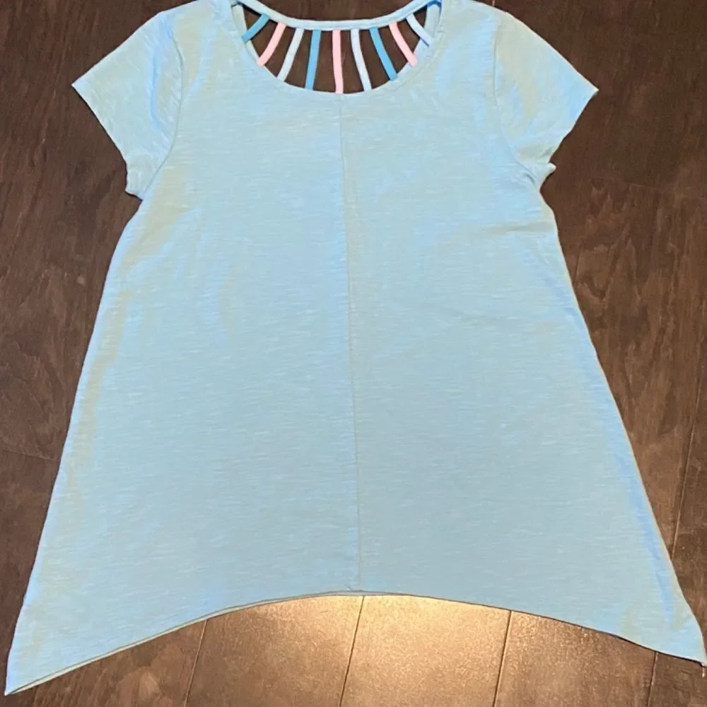 🎉Justice Girl's Sparkly Preppy Blue Tee Shirt NWOT - Picture 2 of 3